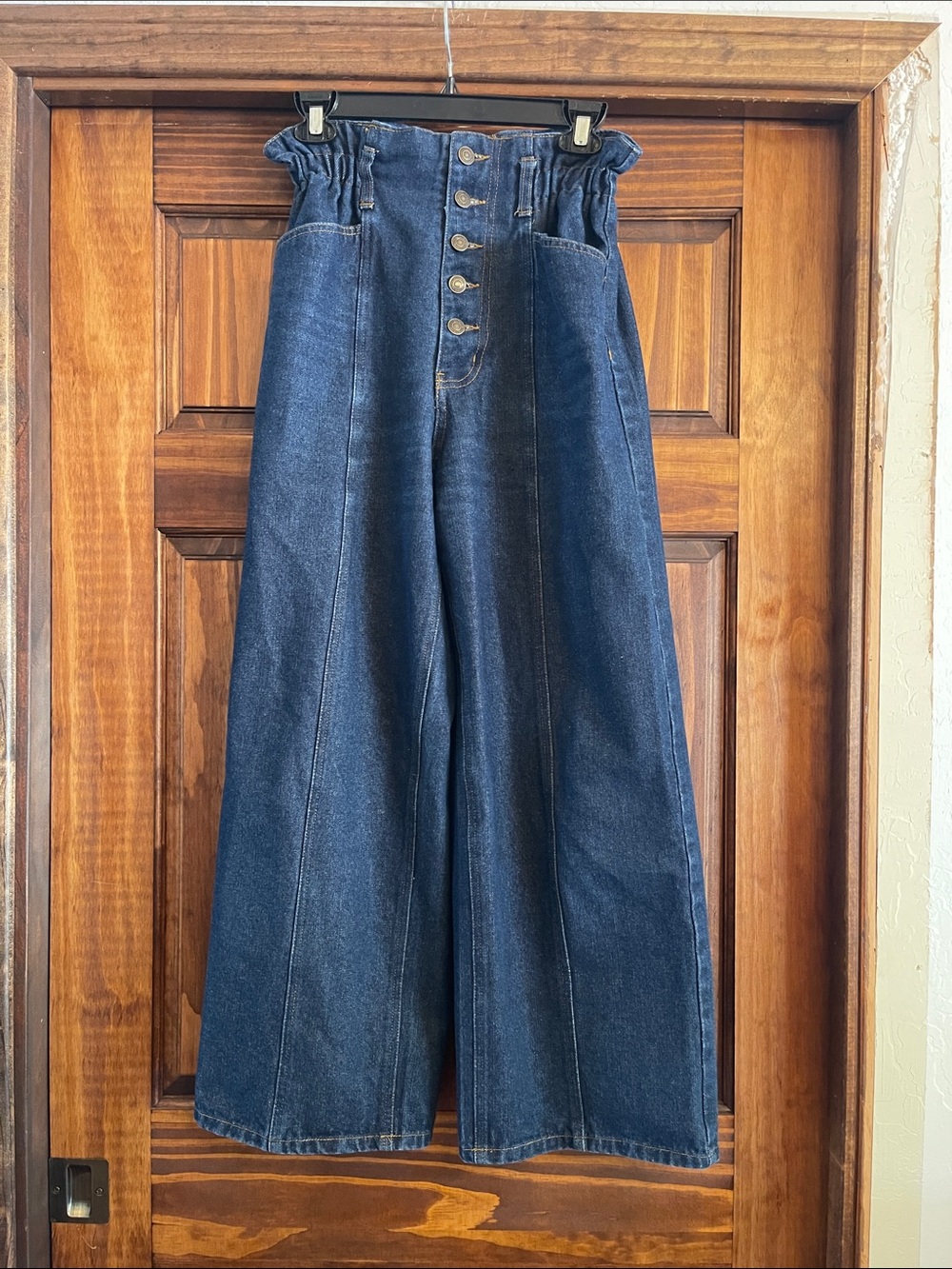 High-Waist Wide Leg Dark Blue Womens denim trouser L